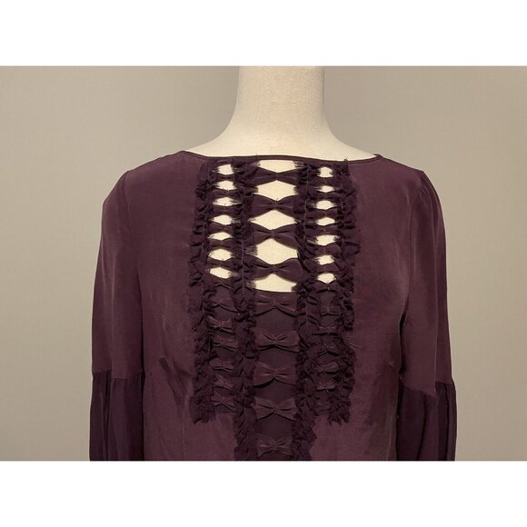 Nanette Lepore Purple Silk Blouse with Bows and Romantic Sleeves, Size 6 - Picture 5 of 9